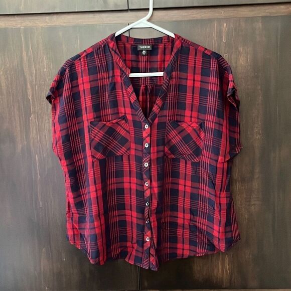 Torrid Red Plaid Dolman Blouse Top Size 10 - Picture 3 of 7